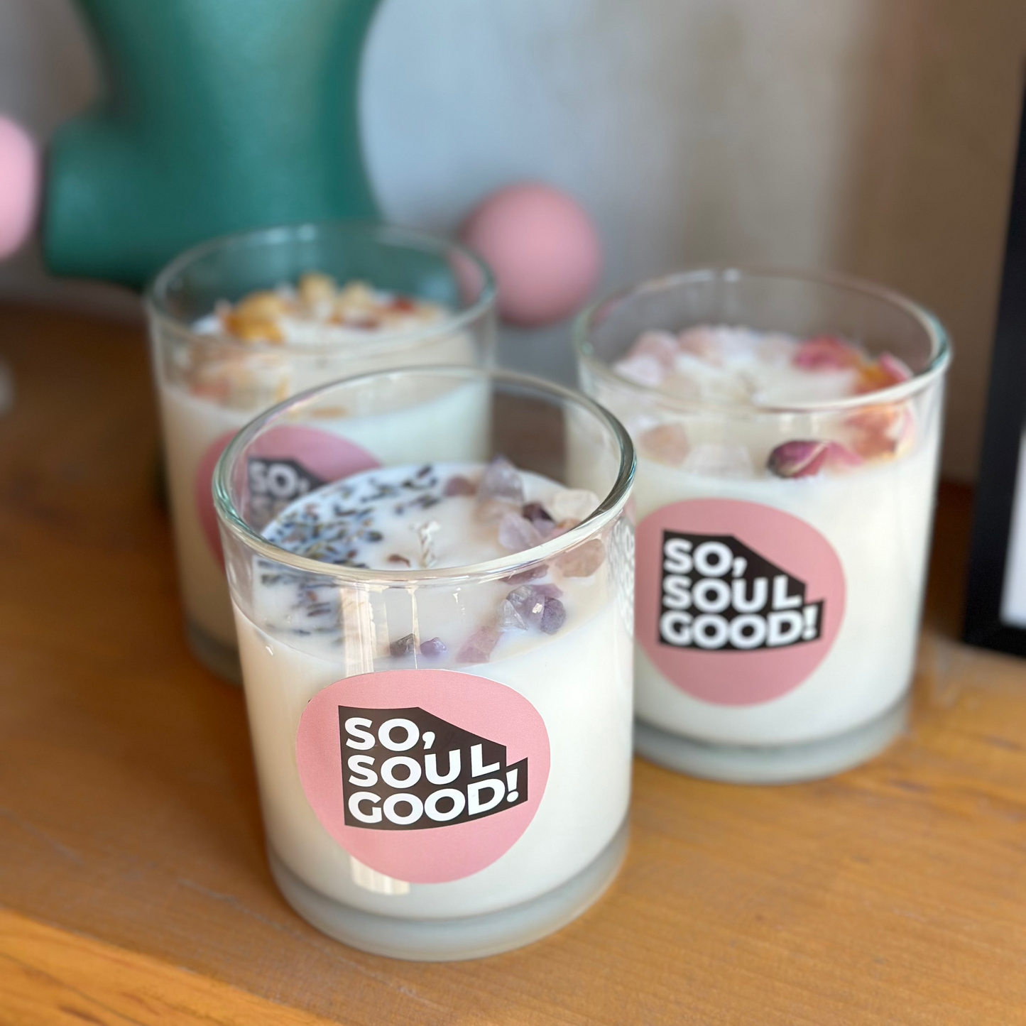 Crystal Infused Manifestation Glass Jar Candles-Lavender